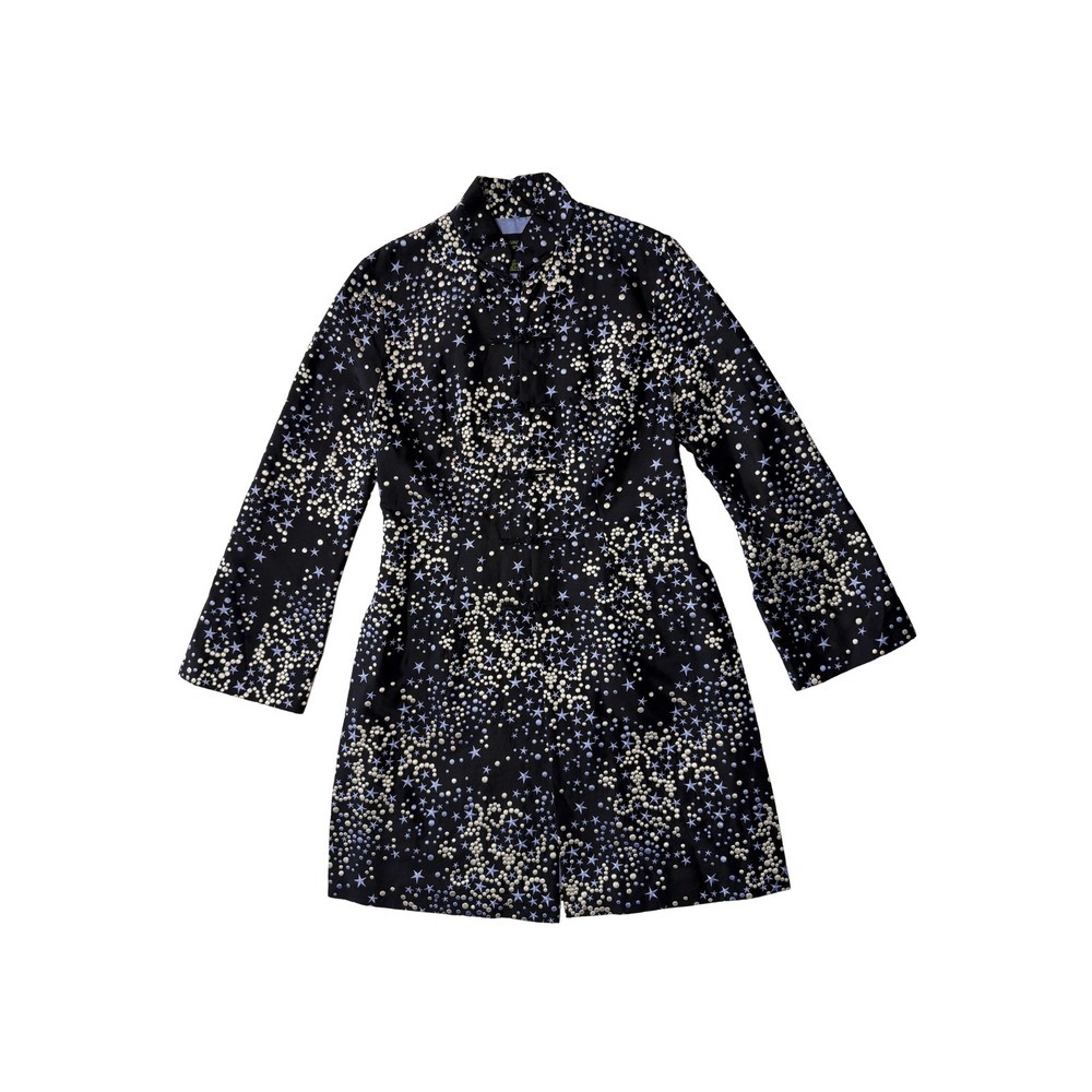 Shanghai Tang Vtg Silk Star Jacquard Mandarin Jacket Button Black EUC $2650 12
